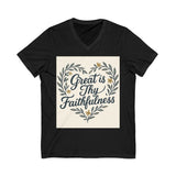 Faithfulness V-Neck Tee, Biblical Quote, Christian Apparel Printify