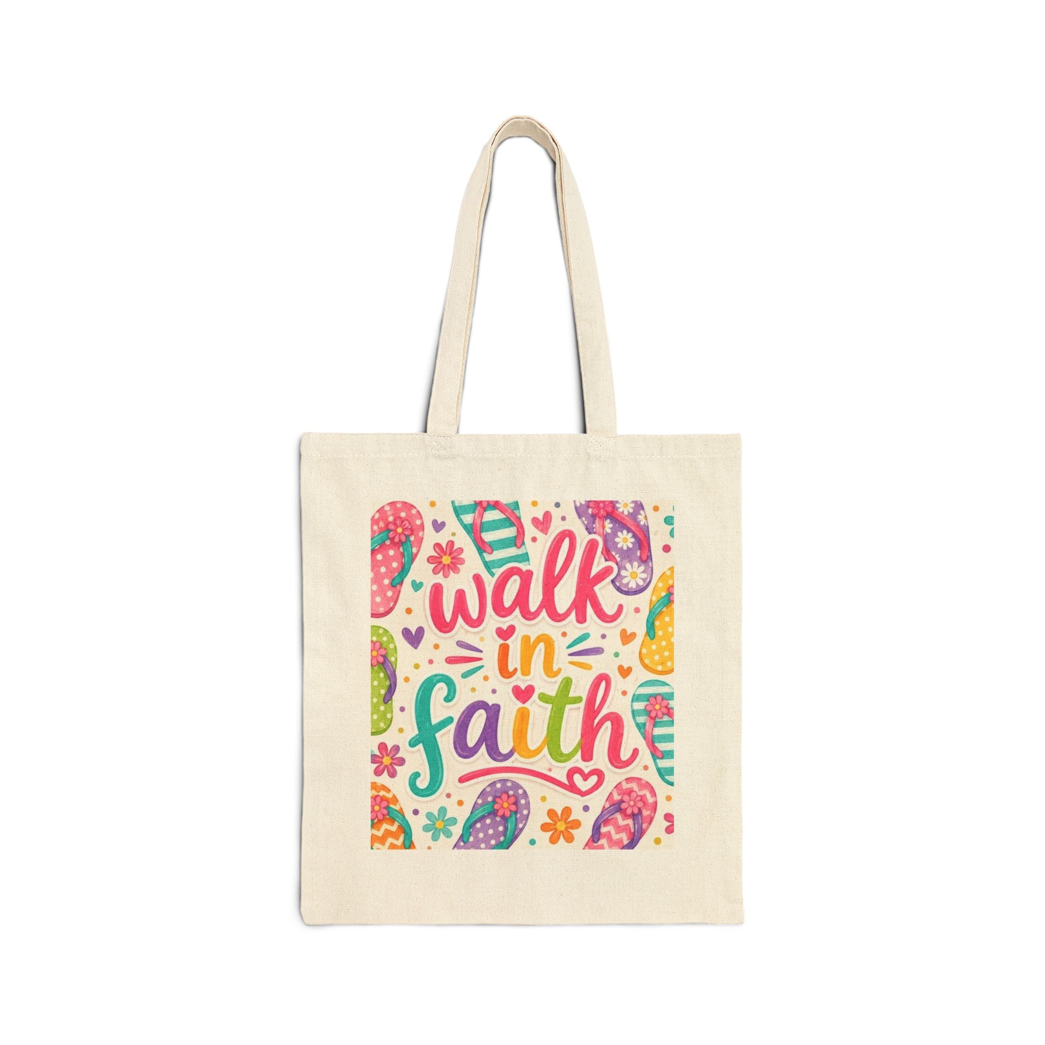 Walk In Faith Summer Beach Tote — Cotton Canvas Faith Tote Bag
