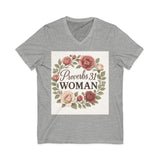 Proverbs 31 Woman V-Neck Tee, Floral Tee, Scripture Shirt Printify