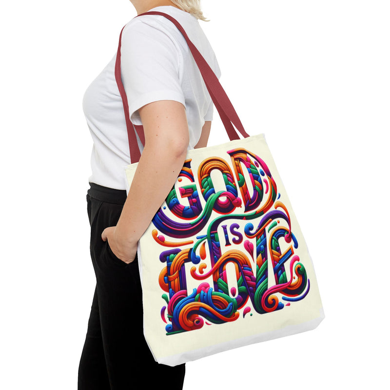 God is Love Colorful Tote Bag, Christian Tote, Faith Tote