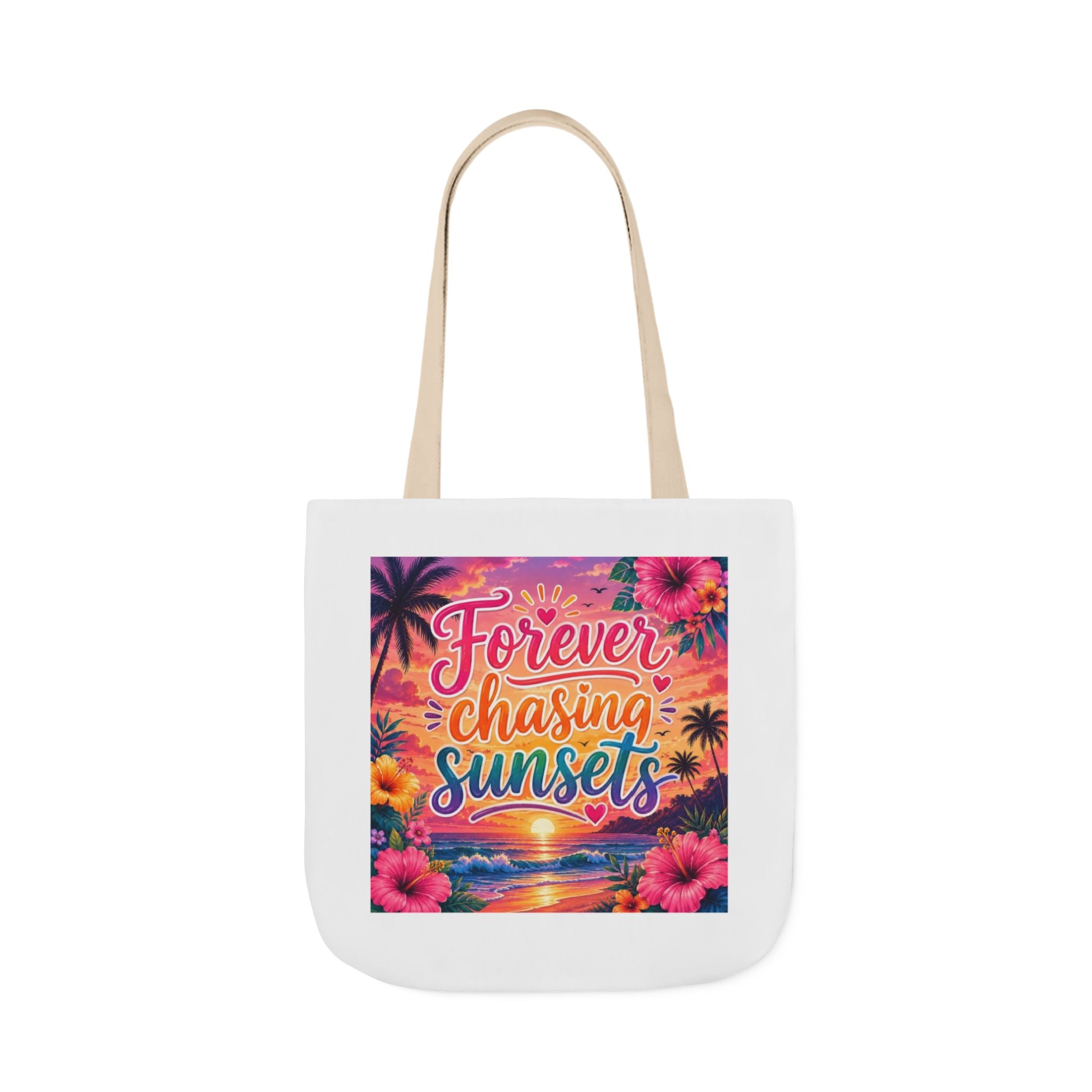 Forever Chasing Sunsets Canvas Tote — Beach Sunset Tote Bag with Colorful Straps