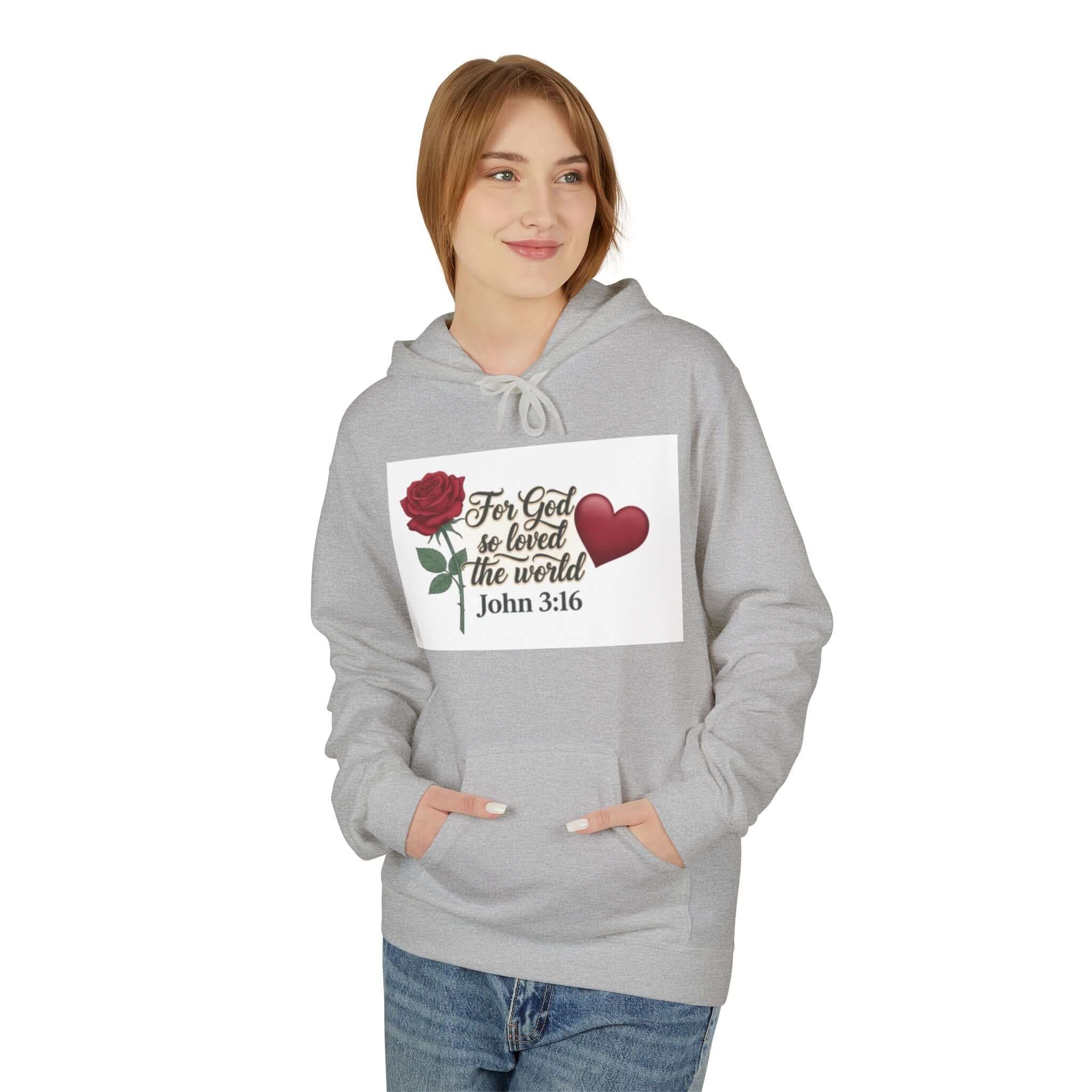 Christian sweatshirt grey Loved The World Hoodie — John 3:16 Faith Hoodie