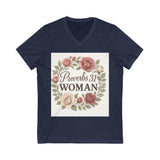 Proverbs 31 Woman V-Neck Tee, Floral Tee, Scripture Shirt