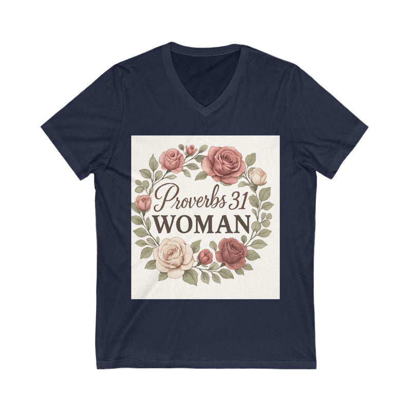 Proverbs 31 Woman V-Neck Tee, Floral Tee, Scripture Shirt