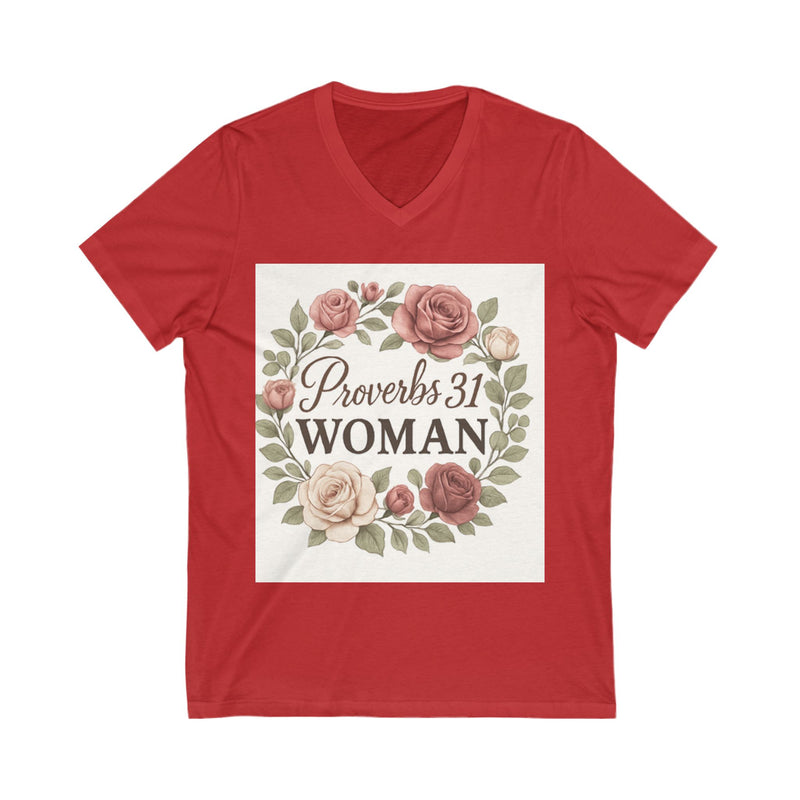 Proverbs 31 Woman V-Neck Tee, Floral Tee, Scripture Shirt