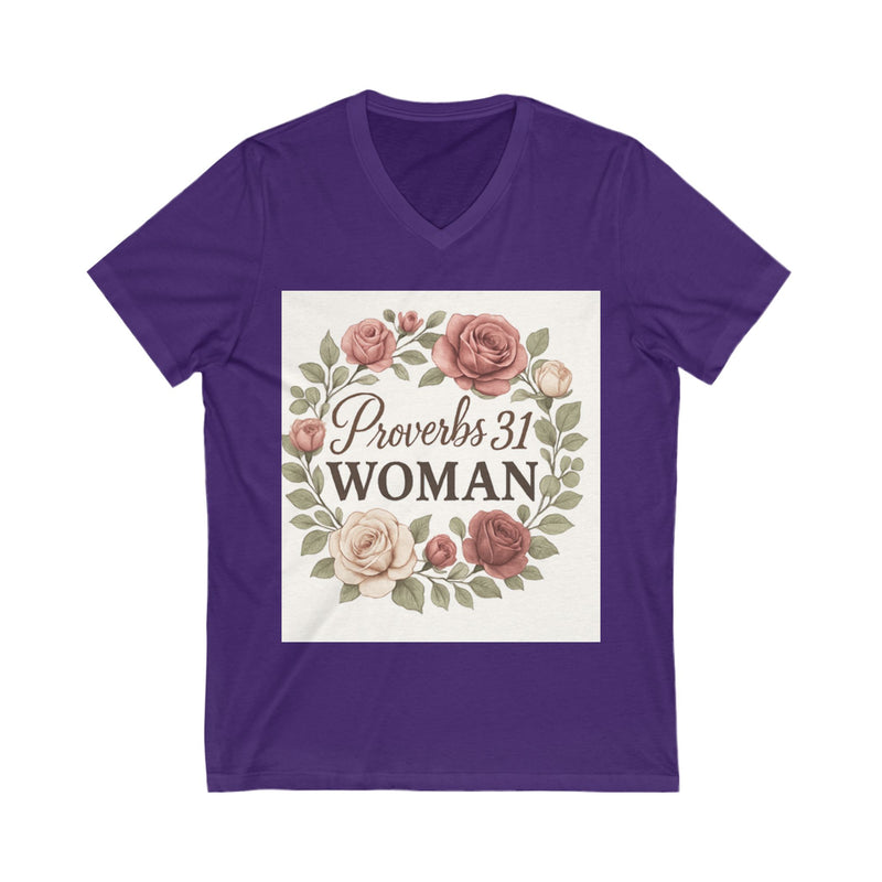 Proverbs 31 Woman V-Neck Tee, Floral Tee, Scripture Shirt