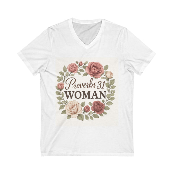 Proverbs 31 Woman V-Neck Tee, Floral Tee, Scripture Shirt
