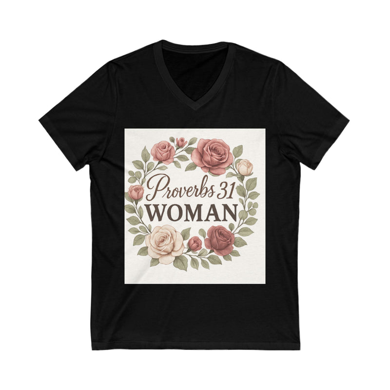 Proverbs 31 Woman V-Neck Tee, Floral Tee, Scripture Shirt