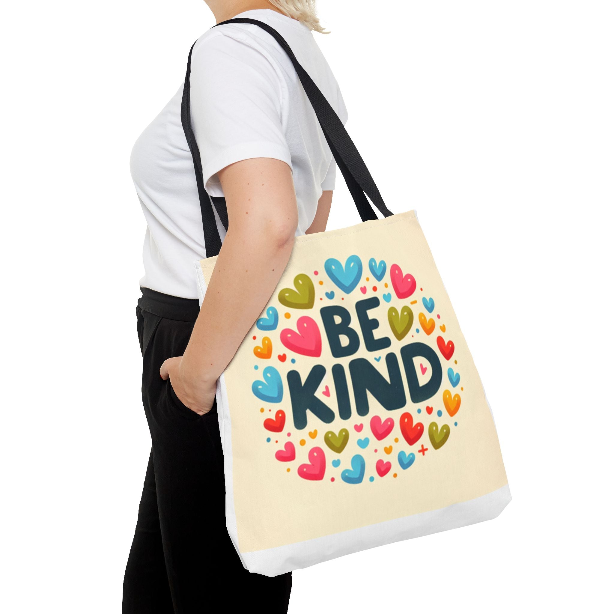 "Be Kind" Tote Bag - Colorful Heart Design, Motivational Accessory - faithcovenant