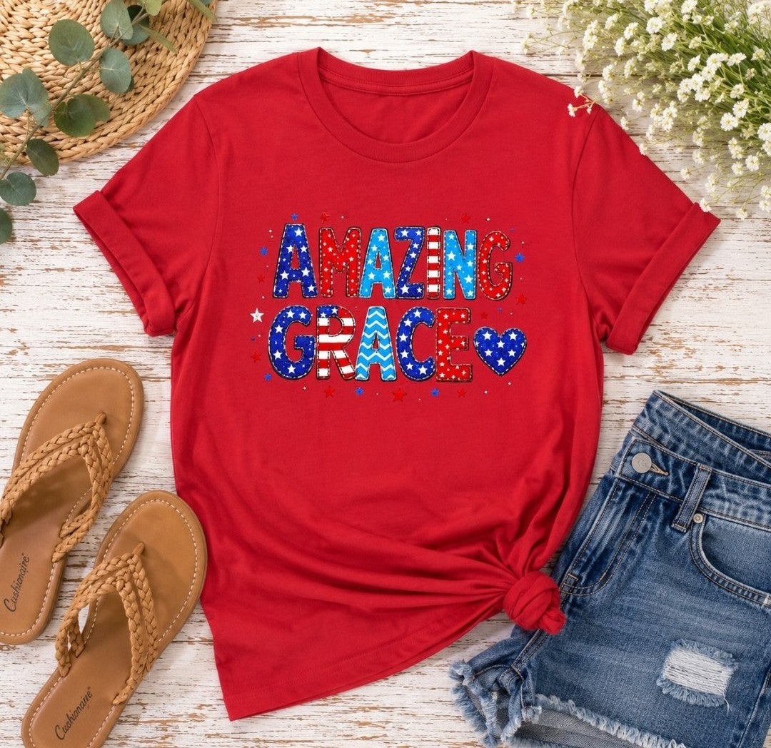 Amazing Grace American Flag T-Shirt — Patriotic Christian Tee for 4th of July