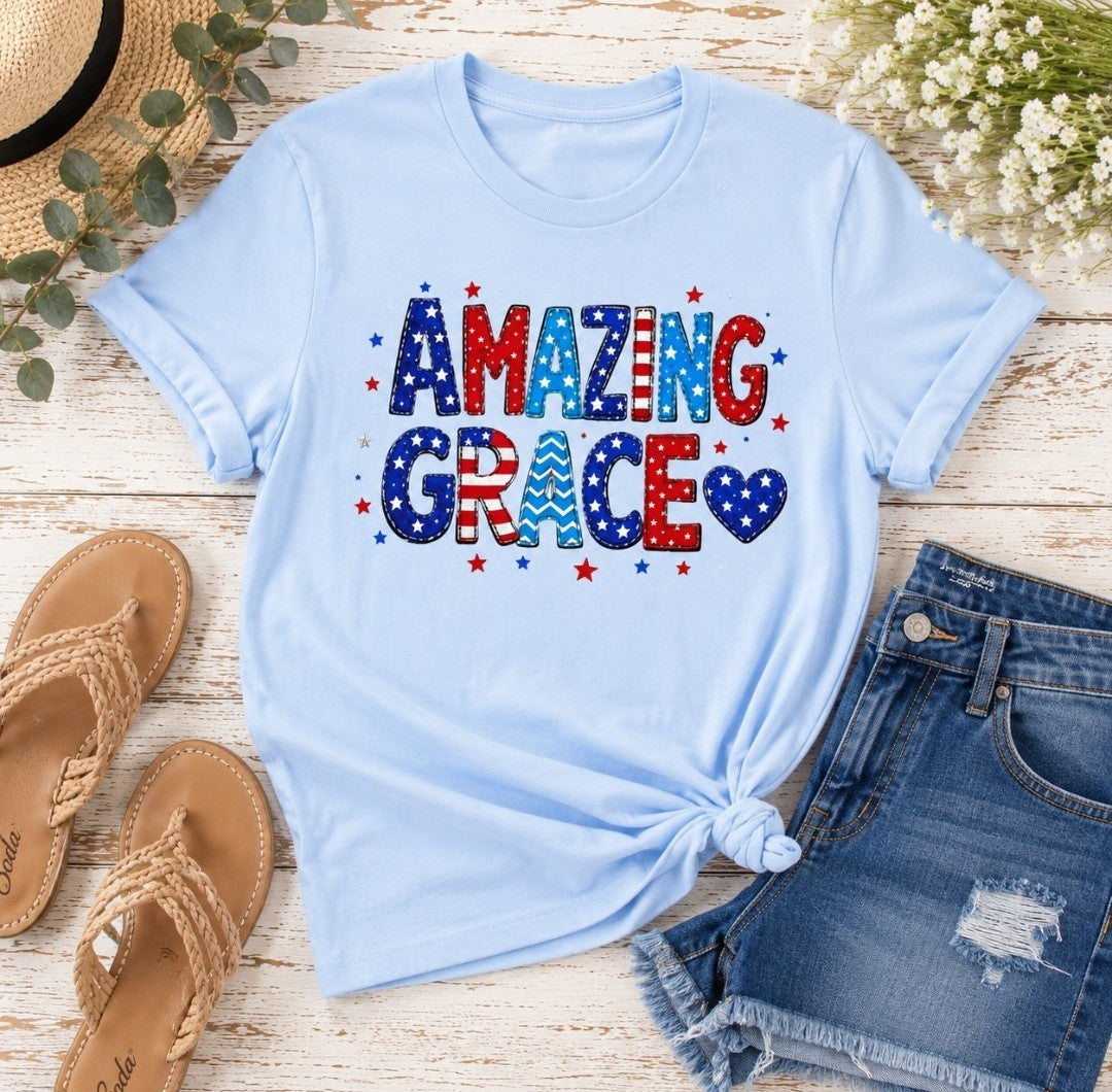 Amazing Grace American Flag T-Shirt — Patriotic Christian Tee for 4th of July