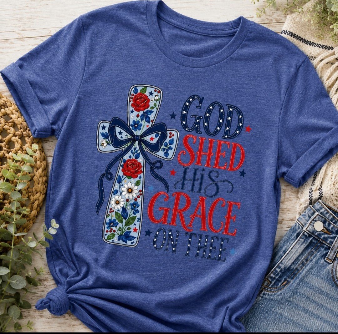God Shed His Grace On Thee T-Shirt — Patriotic Christian Cross Tee - faithcovenant