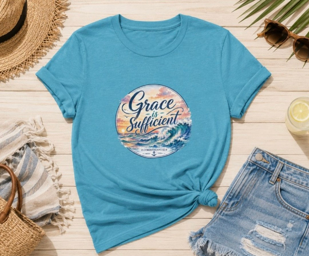 Grace Is Sufficient Tee – Inspirational Christian Beach Graphic T-Shirt