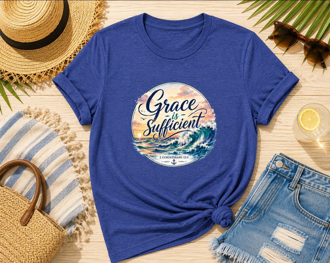 Grace Is Sufficient Tee – Inspirational Christian Beach Graphic T-Shirt