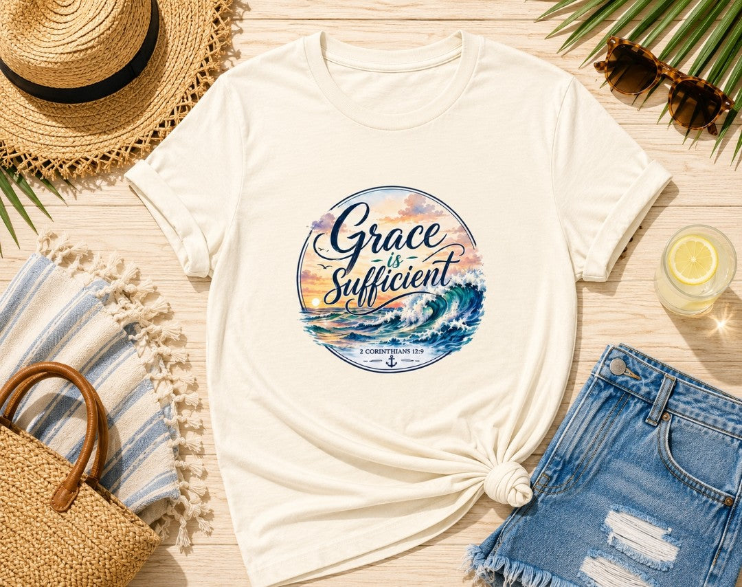Grace Is Sufficient Tee – Inspirational Christian Beach Graphic T-Shirt