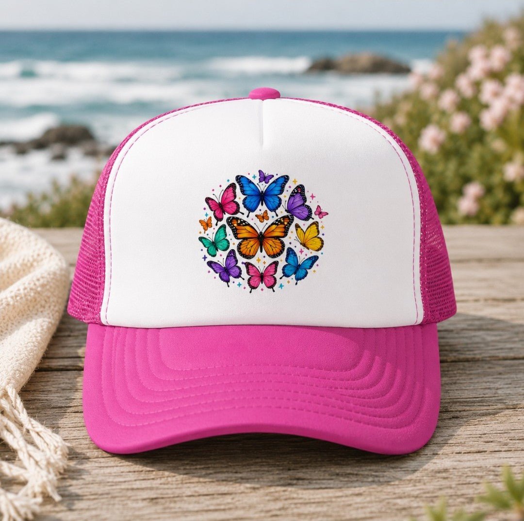 Butterfly Circle Trucker Hat – Colorful Rainbow Butterflies Foam Cap - faithcovenant