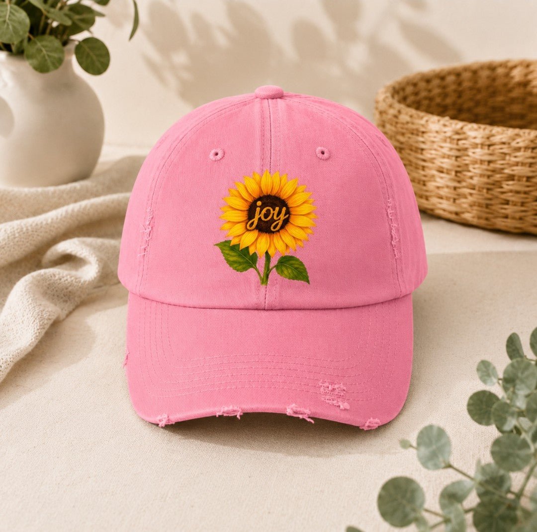 Sunflower "Joy" Distressed Cap - faithcovenant