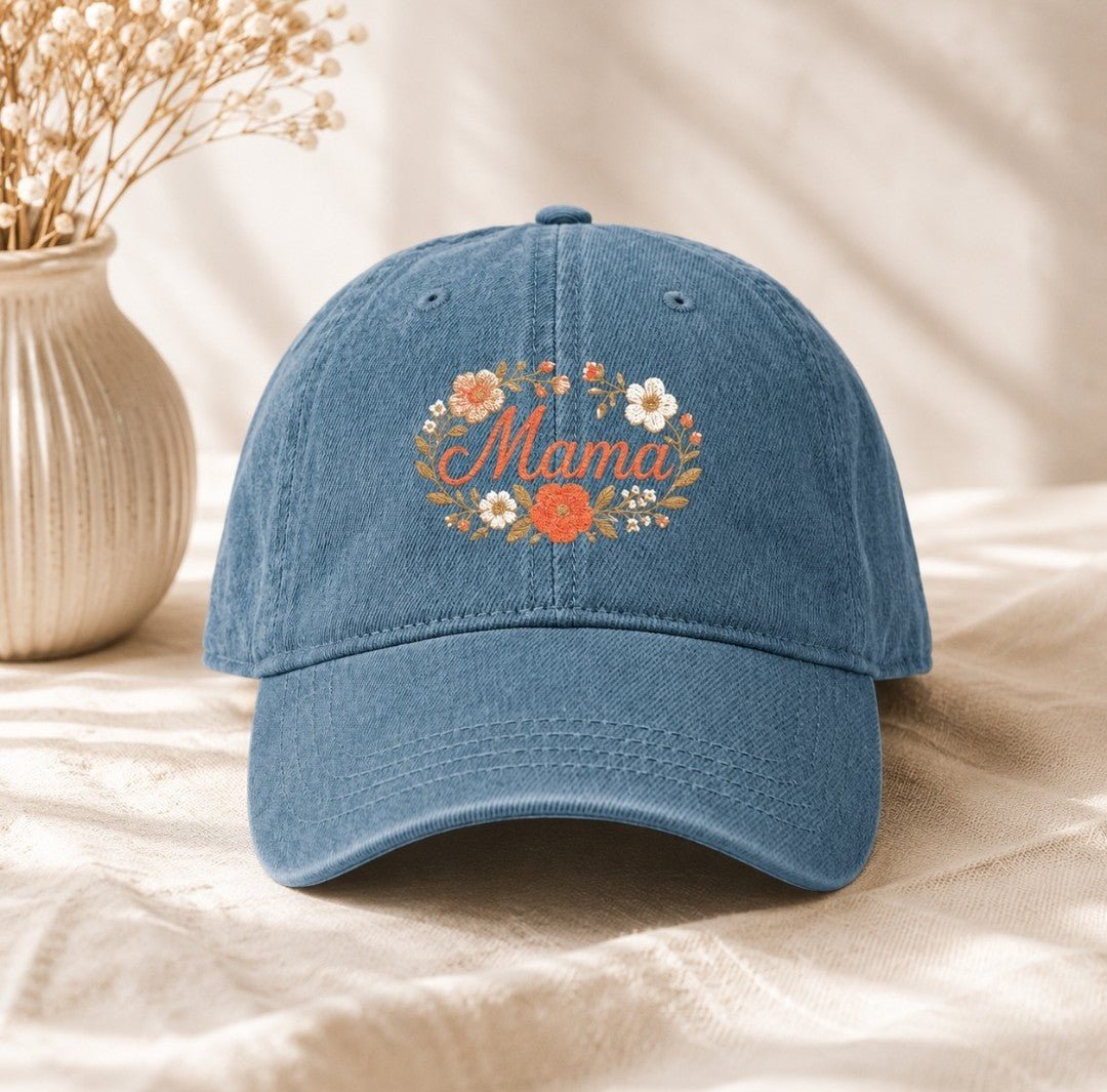 Mama Floral Embroidered Denim Hat — Cute Mom Baseball Cap, Mother’s Day Gift - faithcovenant