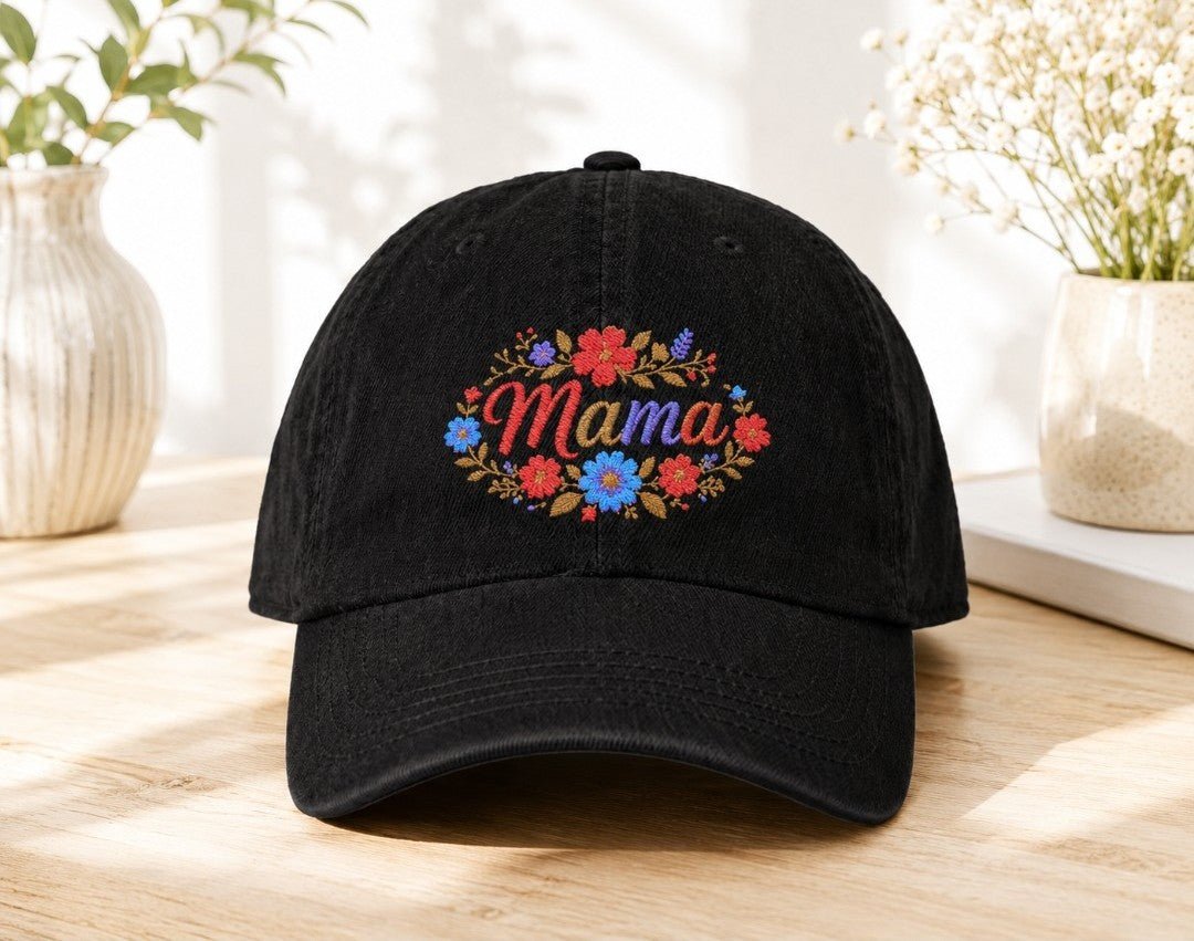 Mama Floral Embroidered Denim Hat — Cute Mom Baseball Cap, Mother’s Day Gift - faithcovenant