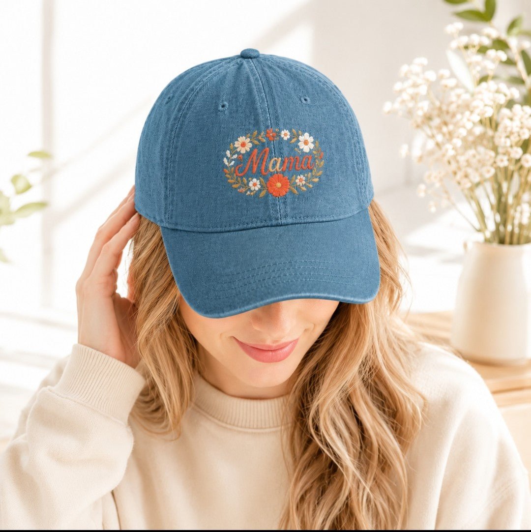 Mama Floral Embroidered Denim Hat — Cute Mom Baseball Cap, Mother’s Day Gift - faithcovenant