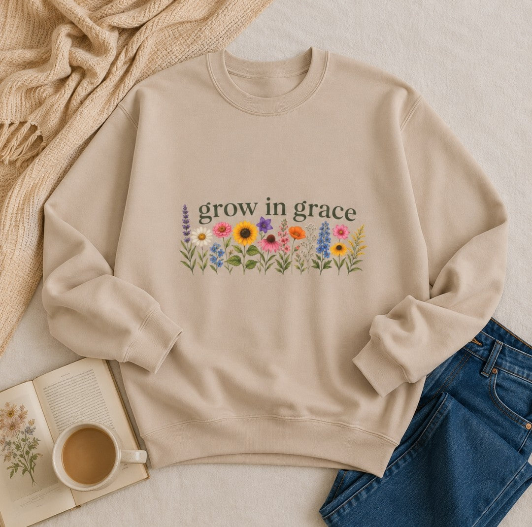 Grow In Grace Flowers Sweatshirt — Floral Faith Crewneck