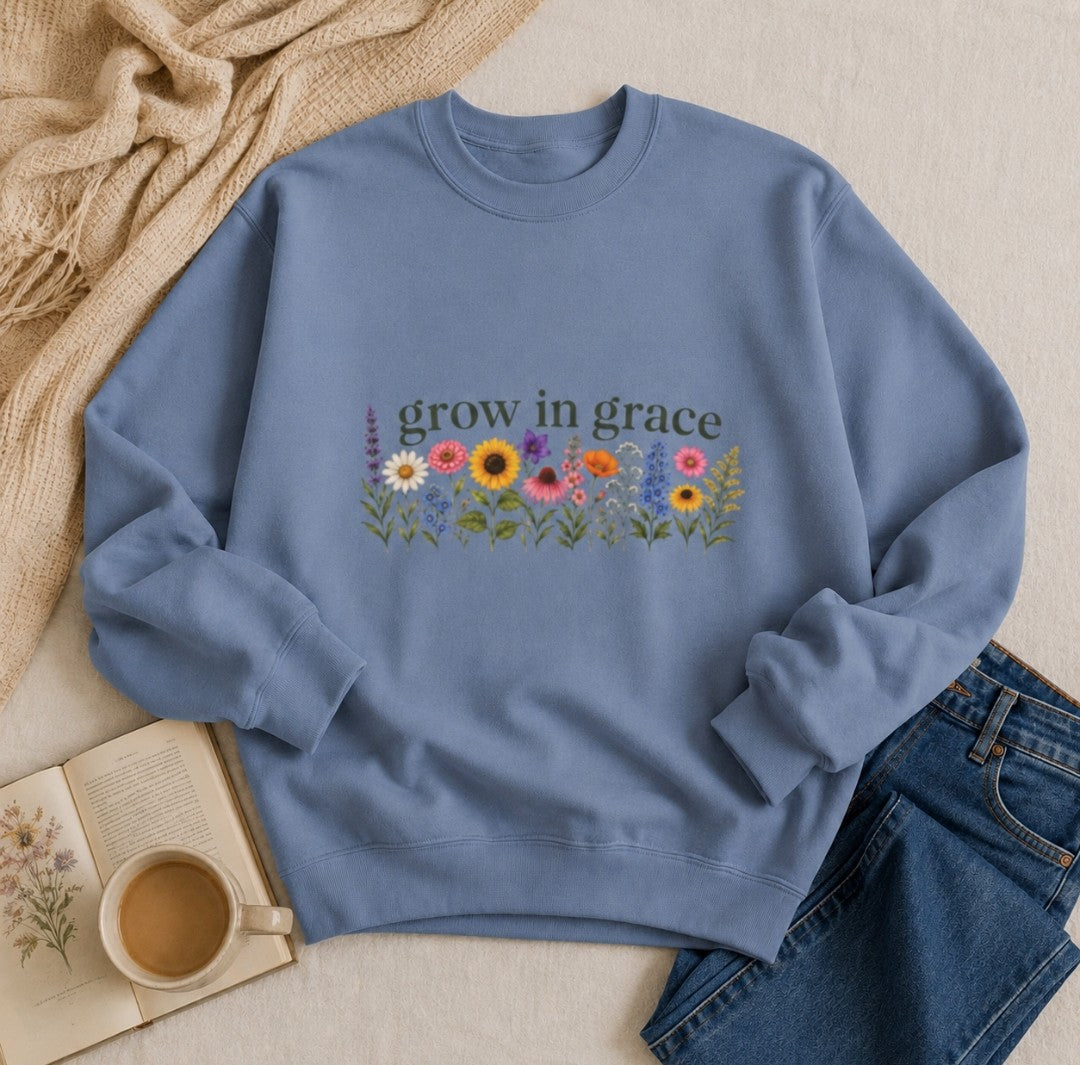 Grow In Grace Flowers Sweatshirt — Floral Faith Crewneck