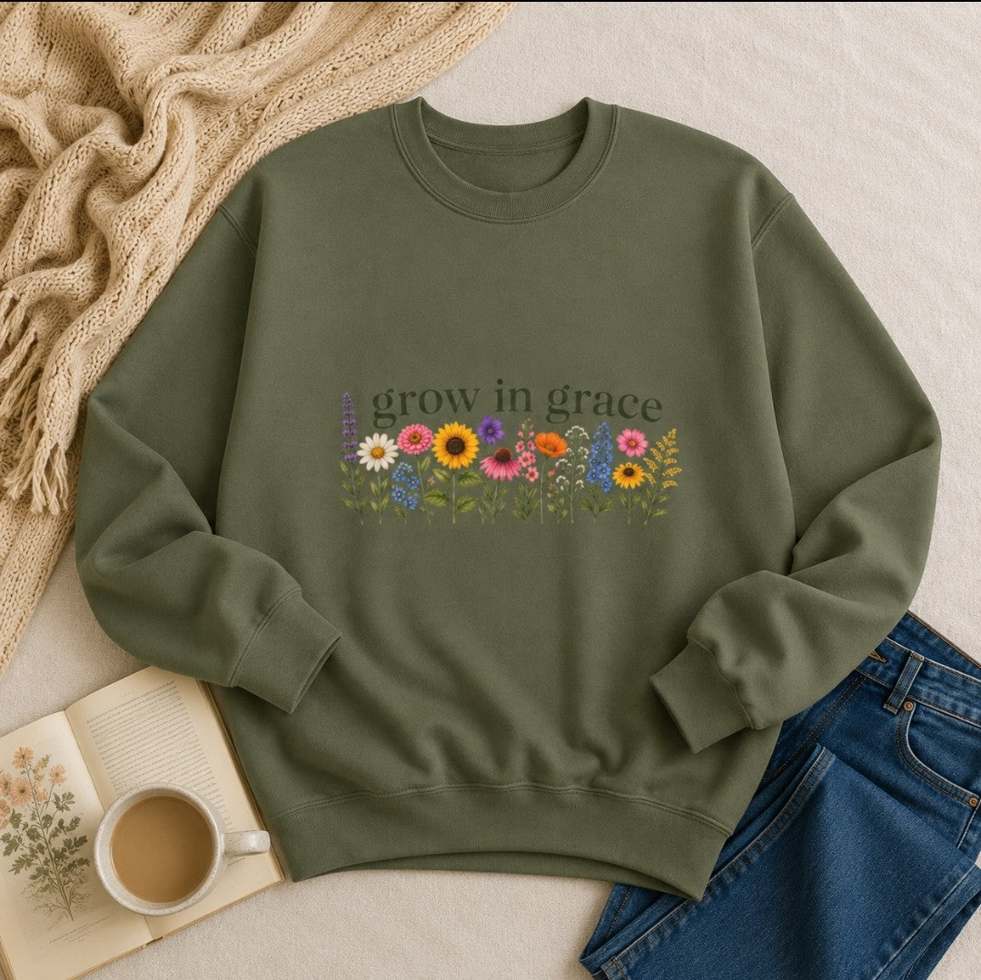 Grow In Grace Flowers Sweatshirt — Floral Faith Crewneck