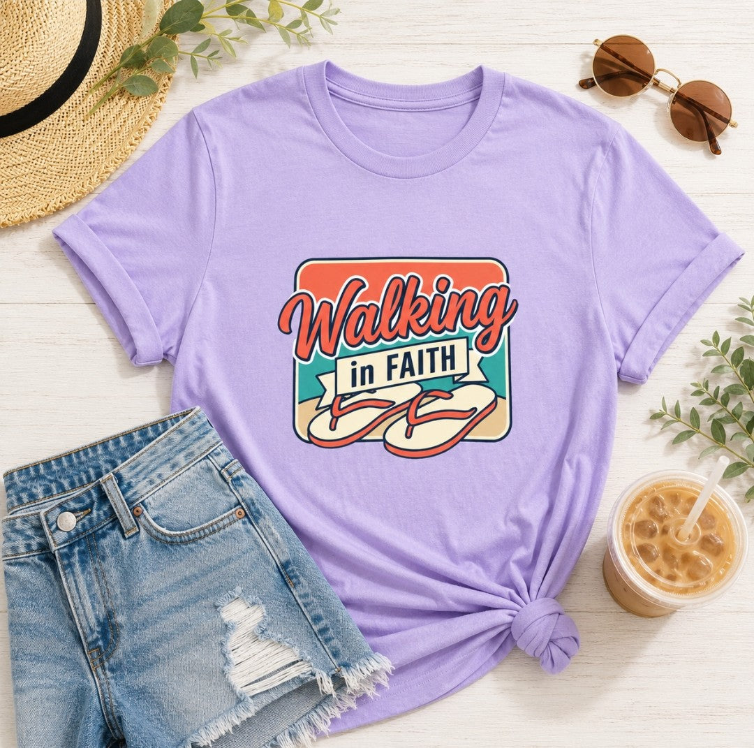 Walking in Faith Beach T-Shirt — Christian Faith Coastal Tee