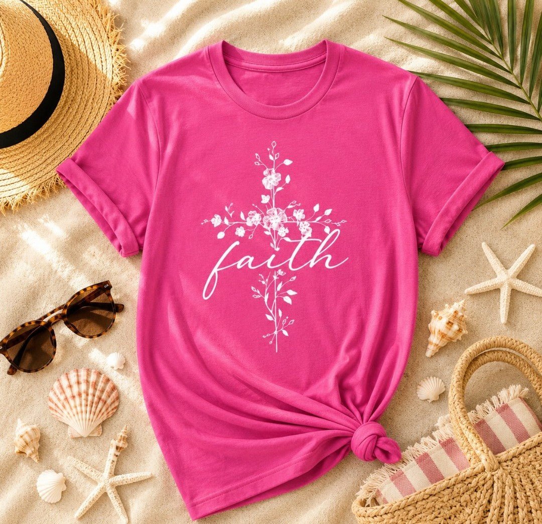 Faith Floral Cross T-Shirt — Christian Inspirational Tee - faithcovenant