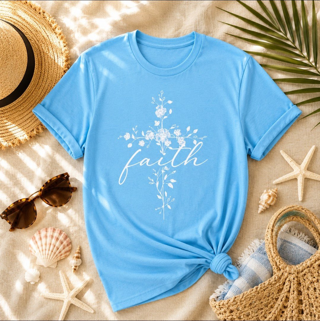 Faith Floral Cross T-Shirt — Christian Inspirational Tee - faithcovenant