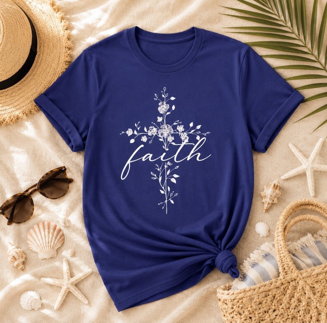 Faith Floral Cross T-Shirt — Christian Inspirational Tee - faithcovenant