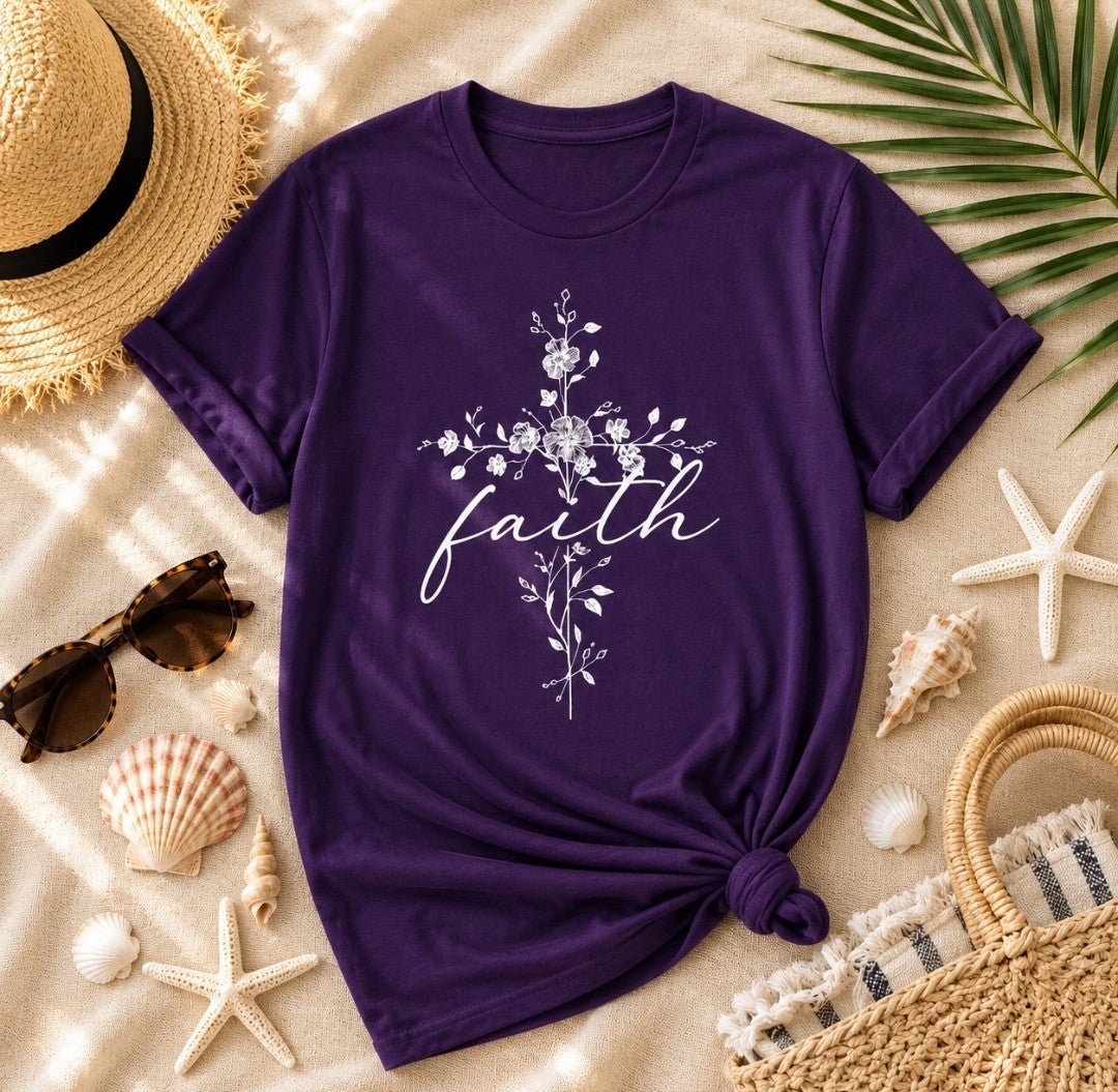 Faith Floral Cross T-Shirt — Christian Inspirational Tee - faithcovenant
