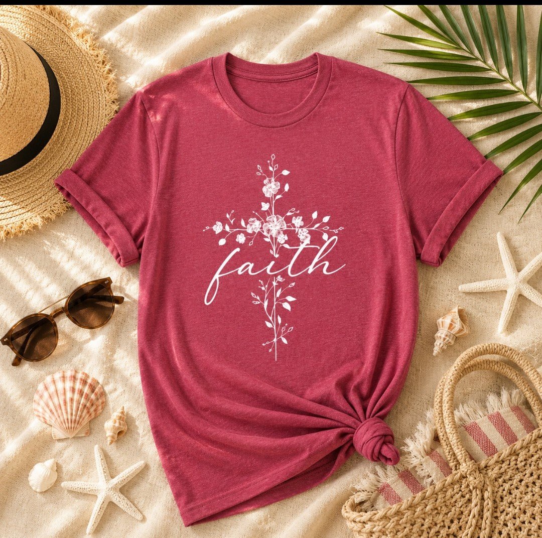 Faith Floral Cross T-Shirt — Christian Inspirational Tee - faithcovenant