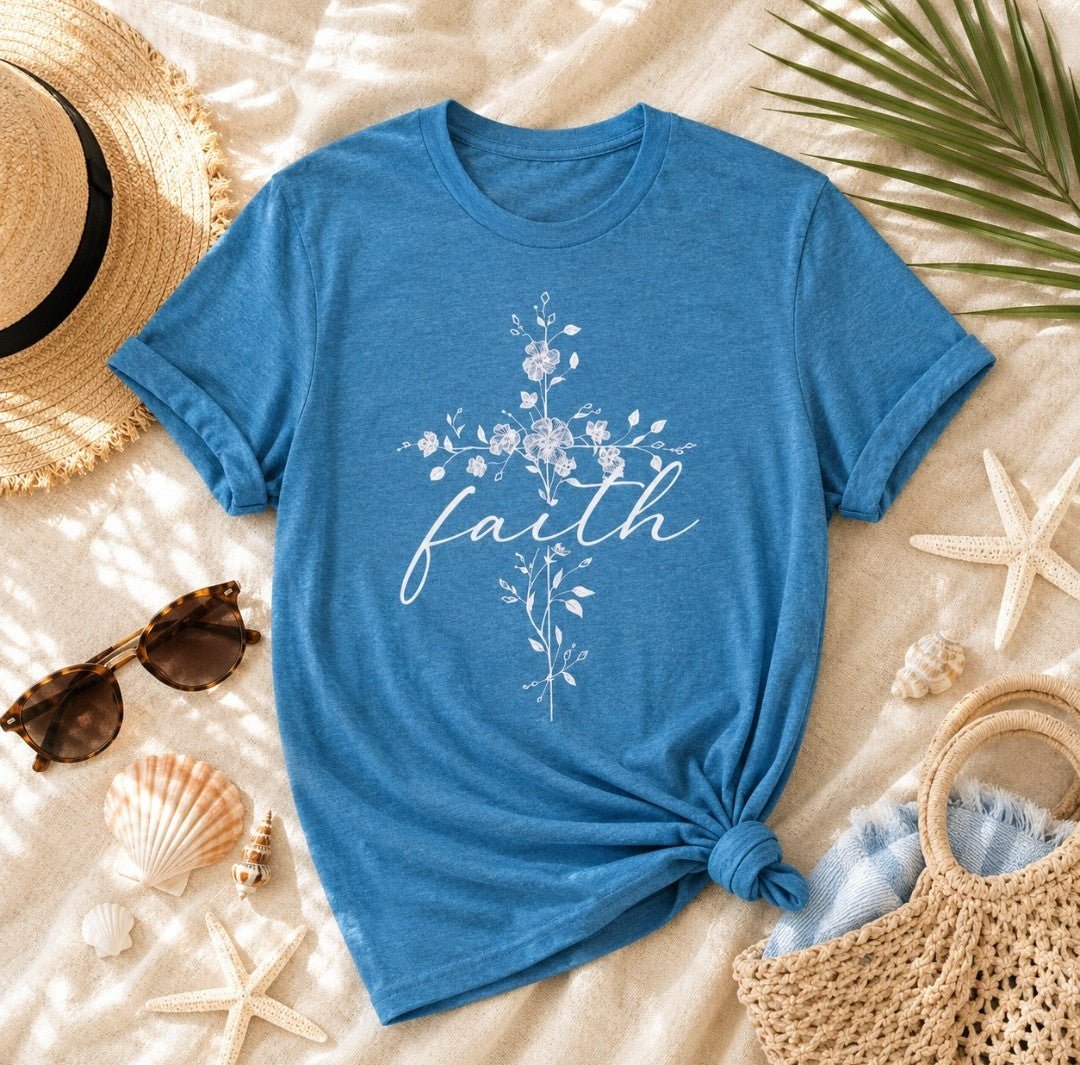 Faith Floral Cross T-Shirt — Christian Inspirational Tee - faithcovenant