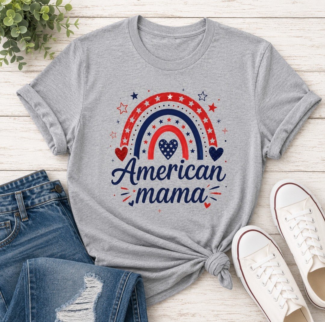 Patriotic Rainbow T-Shirt — "American Mama" 4th of July Mom Tee - faithcovenant