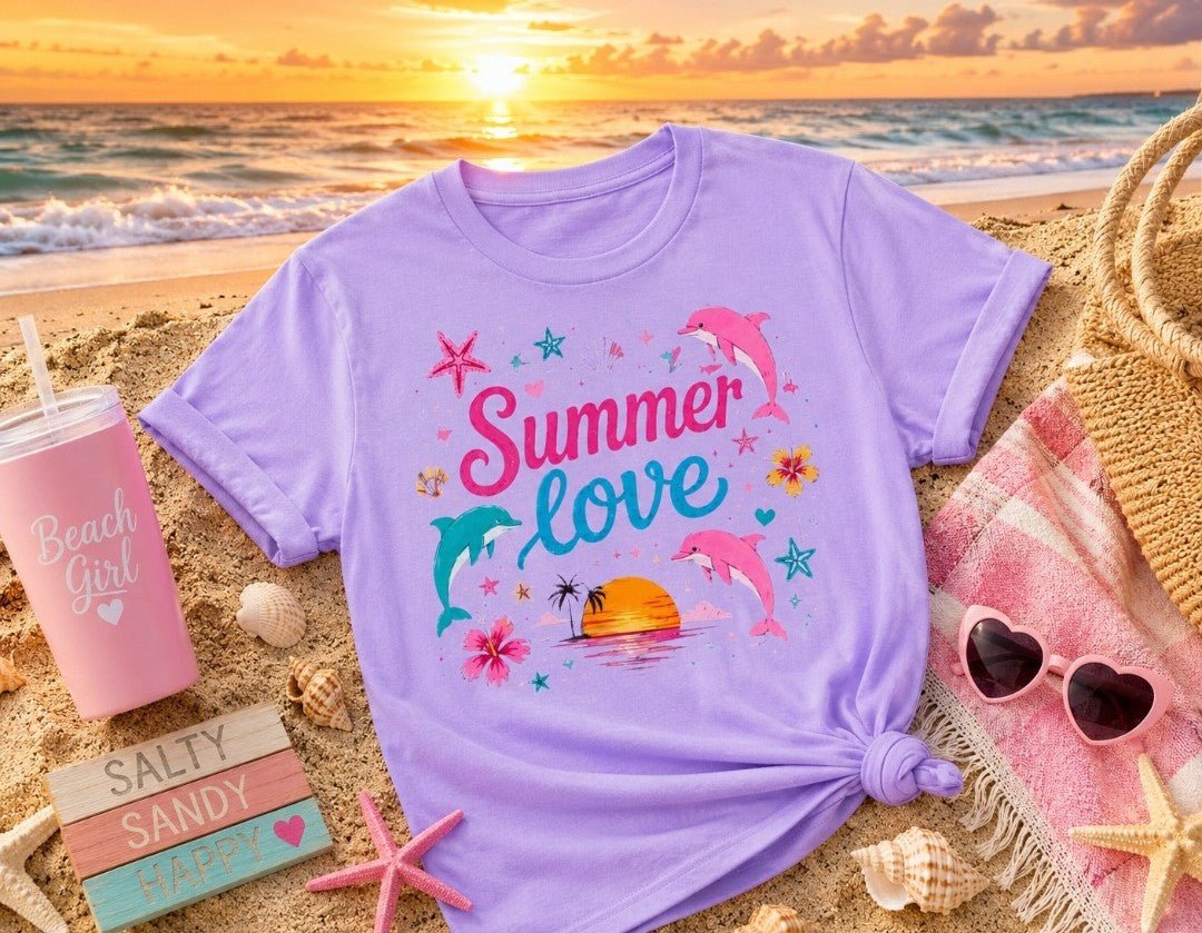 Summer Love T-Shirt — Tropical Dolphins & Sunset Graphic Tee - faithcovenant