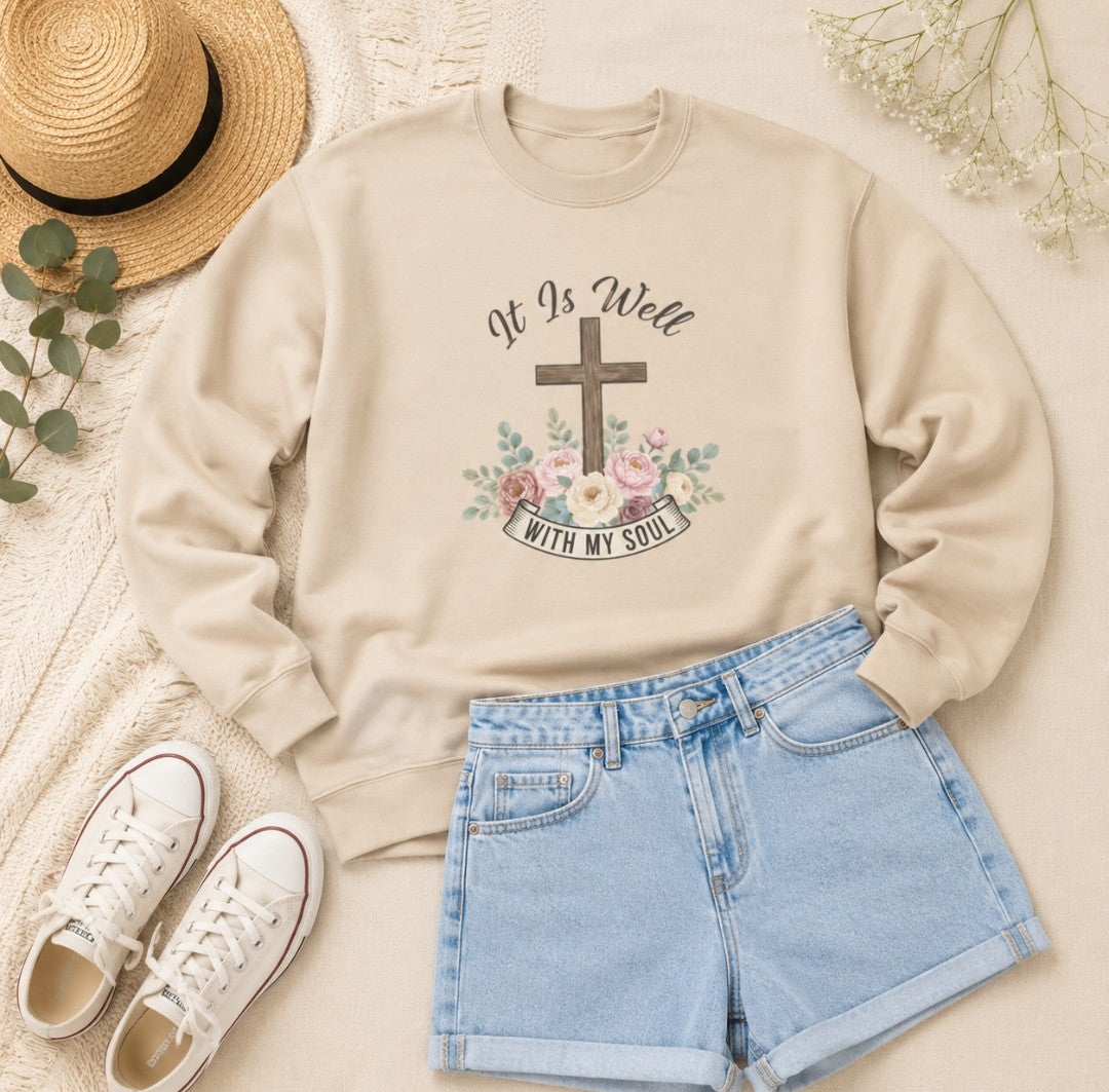 It Is Well With My Soul Cross Sweatshirt — Easter Christian Crewneck