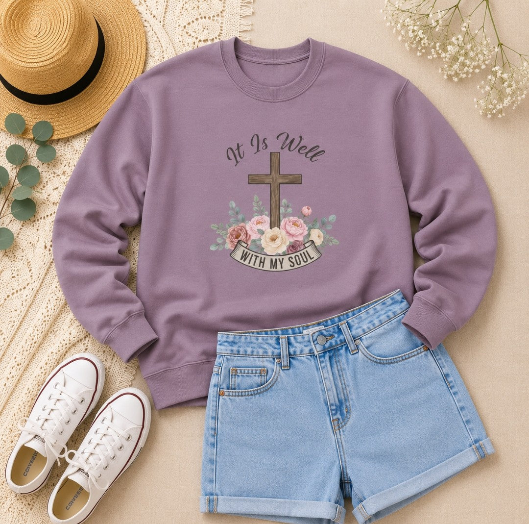 It Is Well With My Soul Cross Sweatshirt — Easter Christian Crewneck