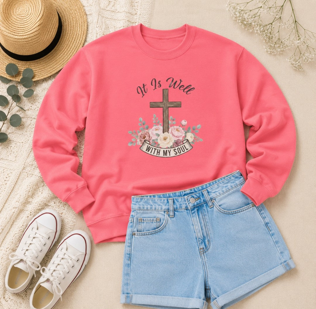 It Is Well With My Soul Cross Sweatshirt — Easter Christian Crewneck