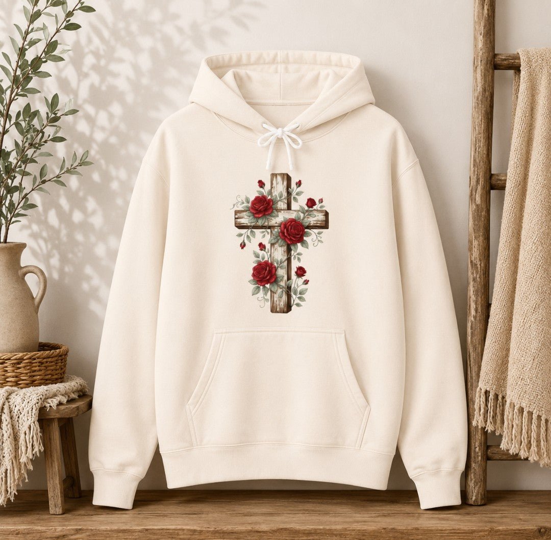 Because He Lives Cross Hoodie — Christian Faith Floral Sweatshirt - faithcovenant