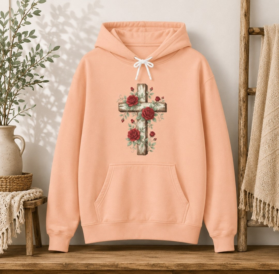Because He Lives Cross Hoodie — Christian Faith Floral Sweatshirt