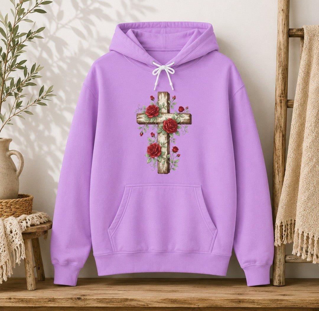 Because He Lives Cross Hoodie — Christian Faith Floral Sweatshirt - faithcovenant