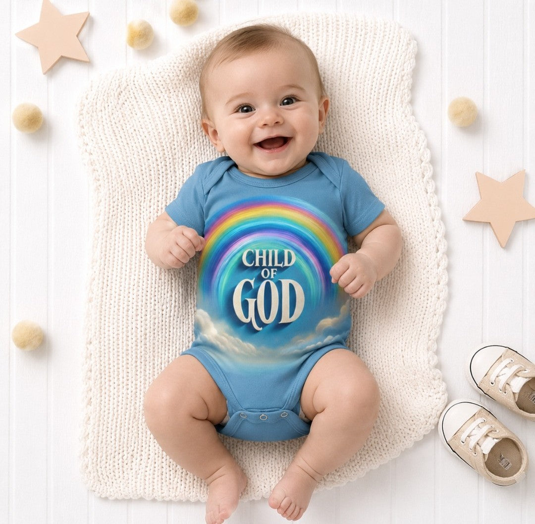 Rainbow Child of God Infant Bodysuit, Cute Baby Outfit, Christian Baby Wear