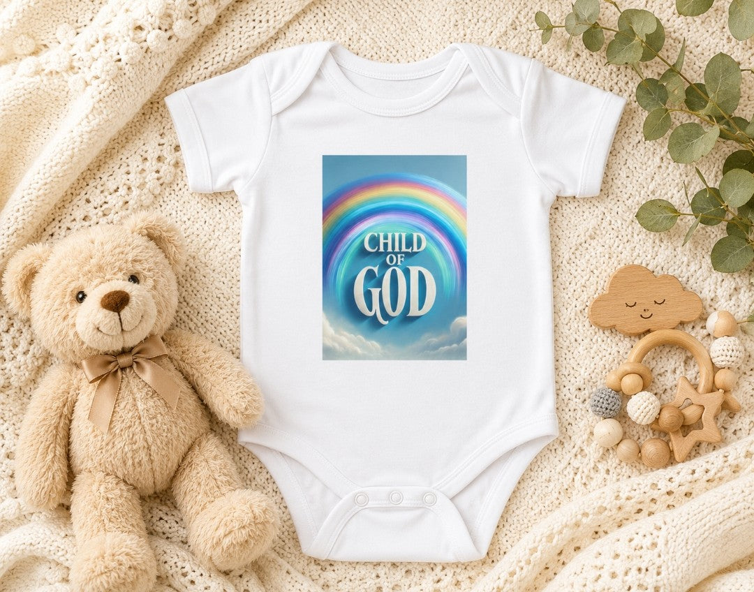 Rainbow Child of God Infant Bodysuit, Cute Baby Outfit, Christian Baby Wear