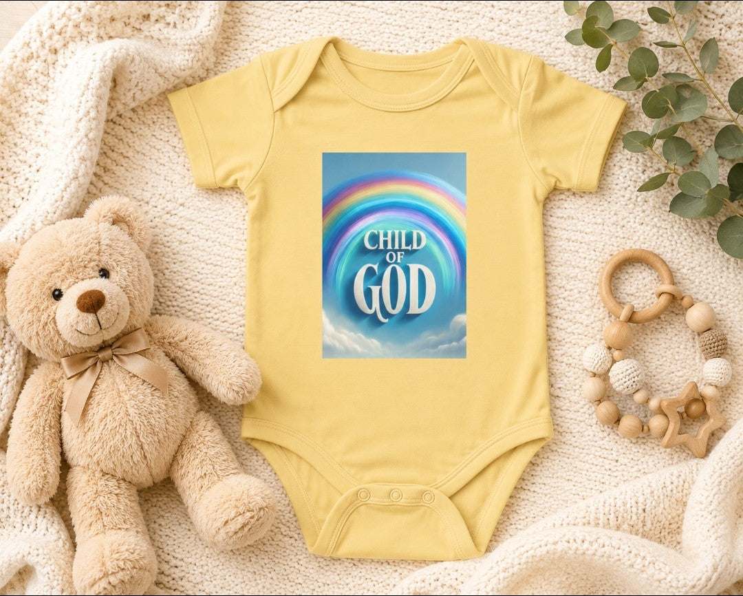 Rainbow Child of God Infant Bodysuit, Cute Baby Outfit, Christian Baby Wear