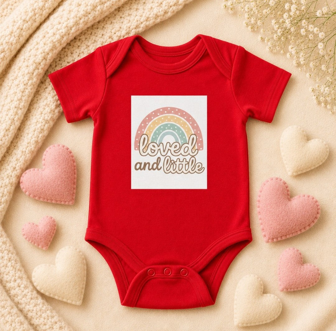 Rainbow Loved and Little Baby Bodysuit cute infant onesie with rainbow and heart design