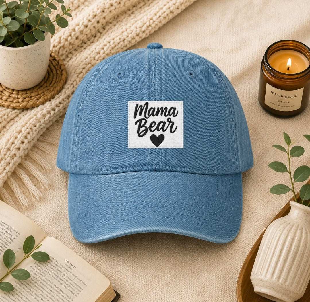 Mama Bear Denim Hat, Embroidered Hat, Denim Cap, Gift for Mom - faithcovenant