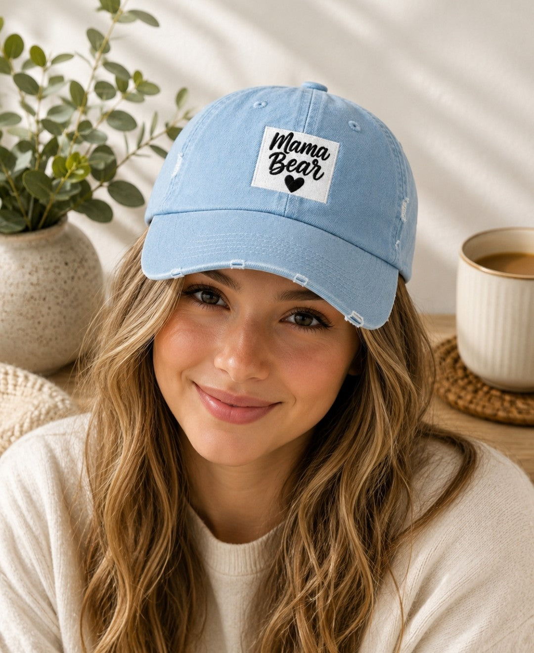 Mama Bear embroidered denim hat for moms, adjustable casual cap, Christian gifts for Mother’s Day