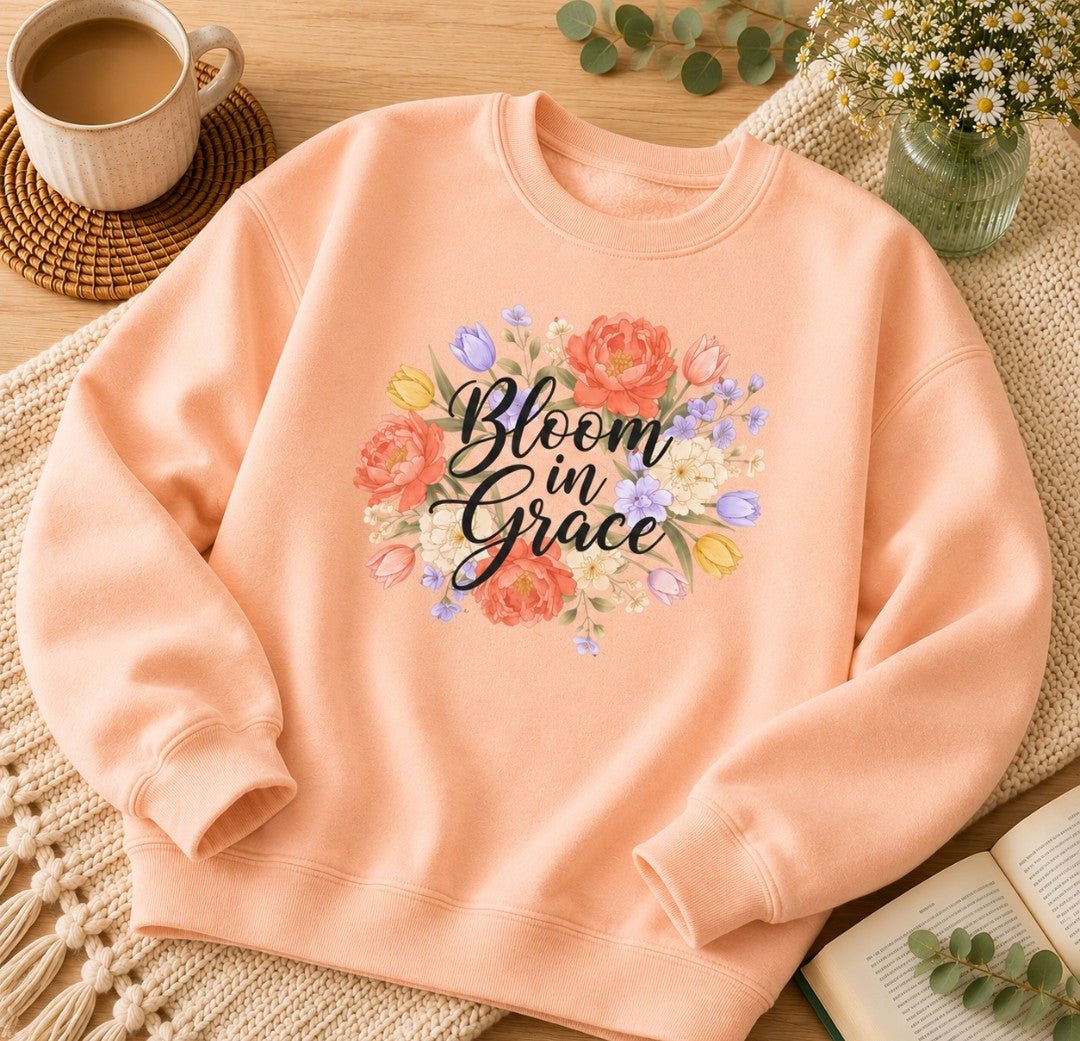 Bloom in Grace Sweatshirt — Floral Inspirational Crewneck - faithcovenant