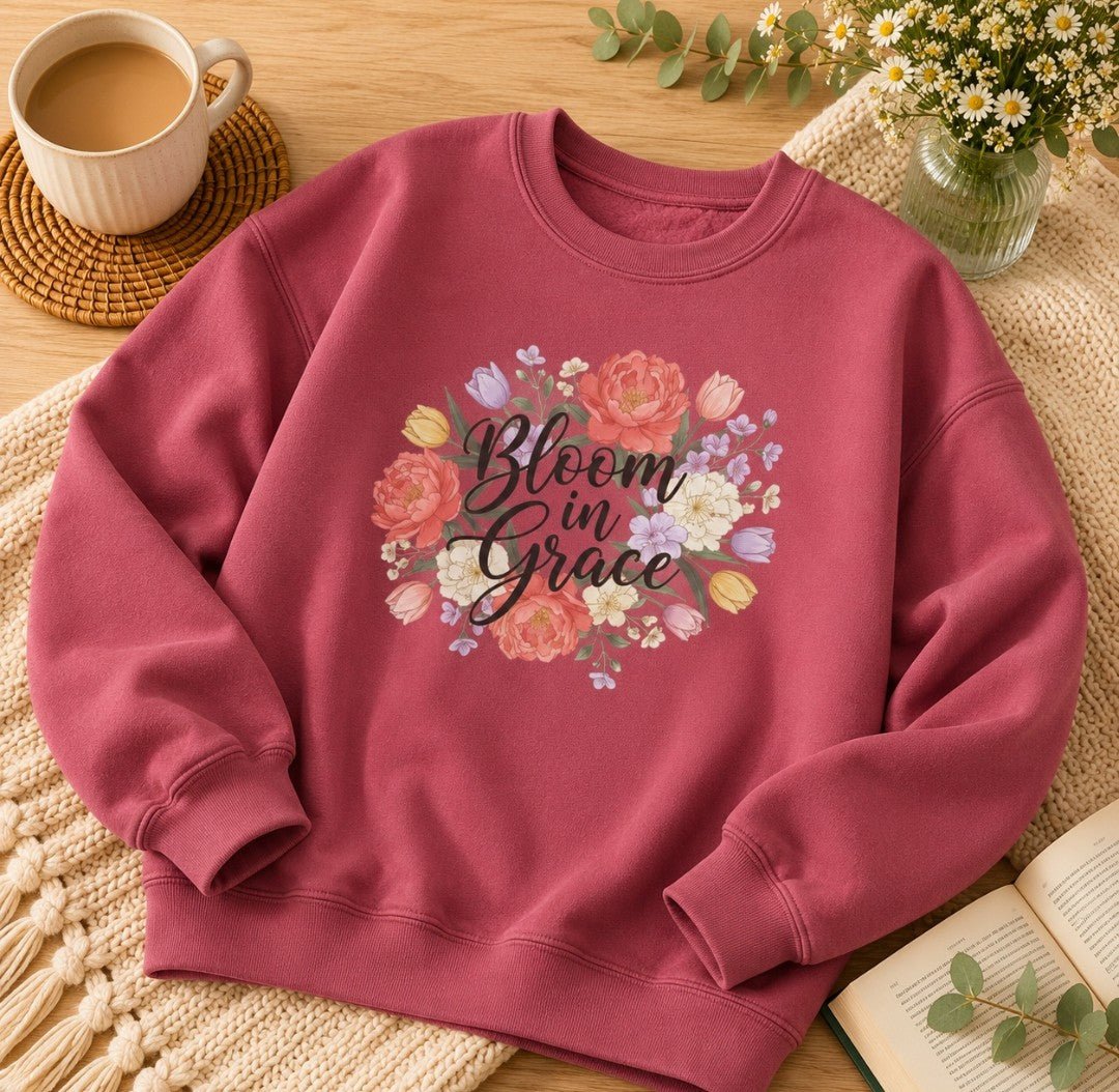 Bloom in Grace Sweatshirt — Floral Inspirational Crewneck - faithcovenant